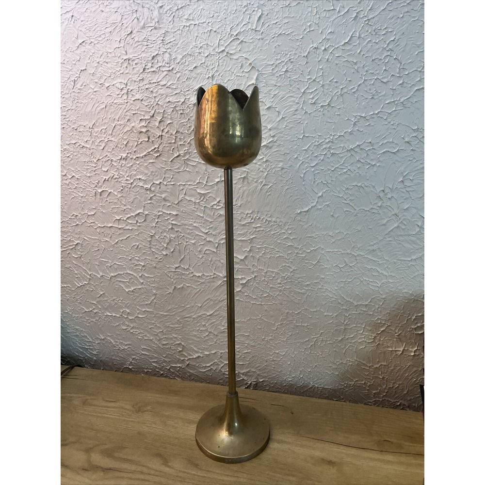Mid Century Modern Brass Tulip Candlestick Holders 1960s